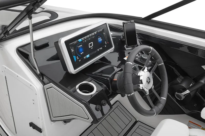 Slide: The Image of Manufacturer Provided Image: 2026 Yamaha Boats 252S dashboard with touchscreen display and steering wheel. - 6