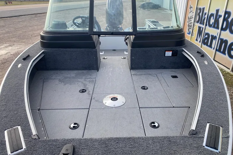 Slide: The Image of 2026 G3 Angler V1850 SF boat interior with spacious deck and storage compartments. - 9