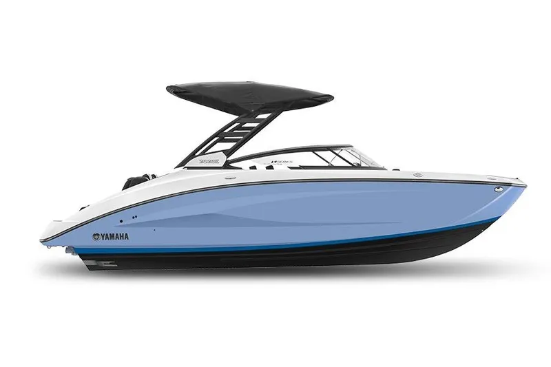 The Image of Manufacturer Provided Image: 2026 Yamaha Boats 252SE, sleek blue and white design with black canopy. - 0
