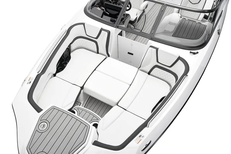 Slide: The Image of Manufacturer Provided Image: 2026 Yamaha Boats 252SE interior, featuring sleek white seating and modern design. - 5