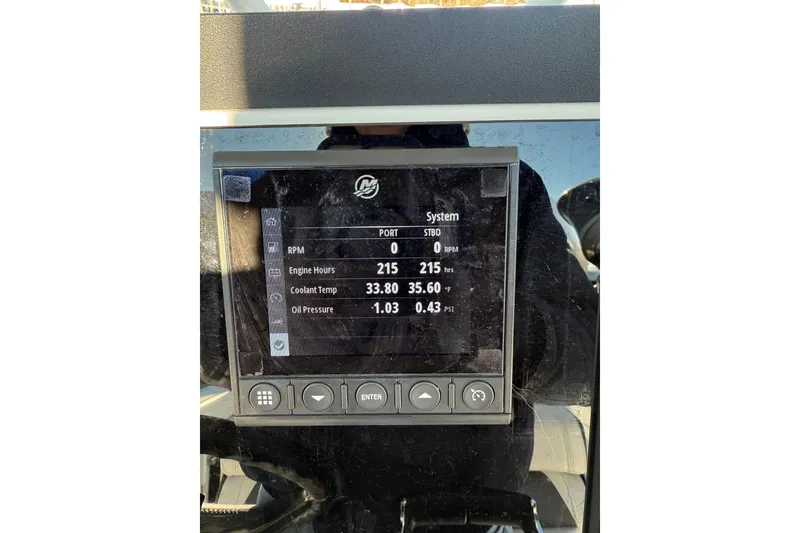 Slide: The Image of Display screen of a 2022 Blackfin 252 CC showing engine metrics and system information. - 26