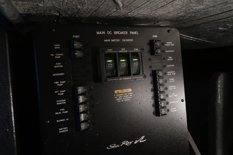 Slide: The Image of Main DC breaker panel on 2002 Sea Ray 410 Sundancer boat. - 46