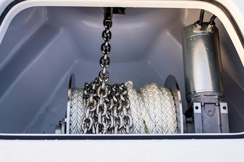 Slide: The Image of Anchor chain and rope storage on 2026 Yellowfin 36 Offshore boat. - 135