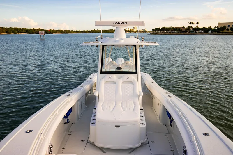 Slide: The Image of 2026 Yellowfin 36 Offshore boat on calm water, featuring sleek design and advanced navigation. - 156