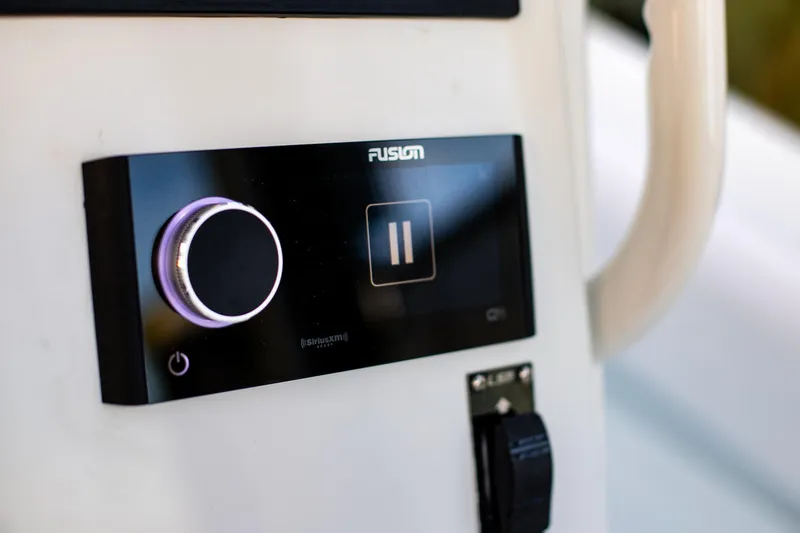 Slide: The Image of Fusion audio control panel on 2026 Yellowfin 36 Offshore boat. - 68