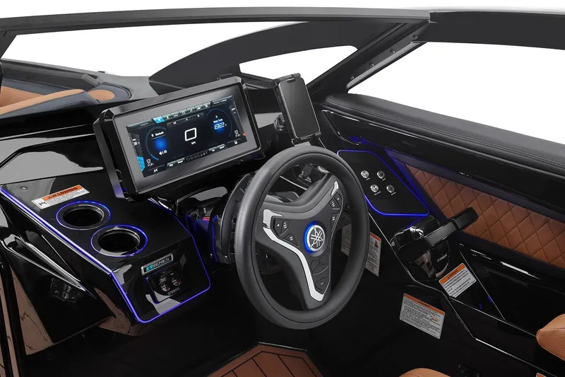 Slide: The Image of Manufacturer Provided Image: 2026 Yamaha Boats 275SD dashboard with advanced touchscreen and modern steering wheel design. - 6