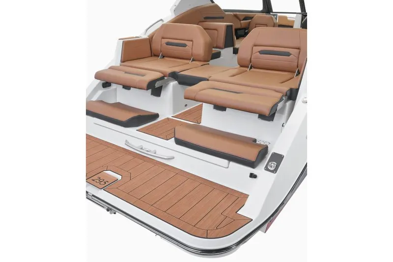 Slide: The Image of Manufacturer Provided Image: 2026 Yamaha Boats 295SE interior with luxurious tan seating and sleek design. - 3