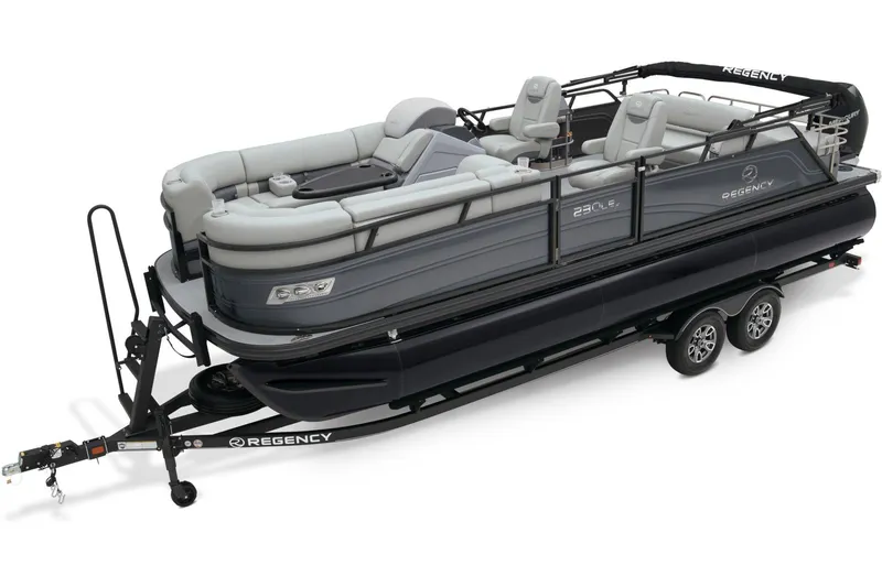 Slide: The Image of 2025 Regency 230 LE3 Sport pontoon boat on trailer. - 18
