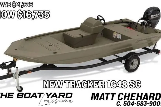 The Image of 2024 Tracker Grizzly 1648 SC boat on trailer, priced at $16,735, available at The Boat Yard Louisiana. - 0