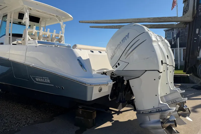 Slide: The Image of 2017 Boston Whaler 350 Outrage with Mercury engines, docked and ready for adventure. - 4