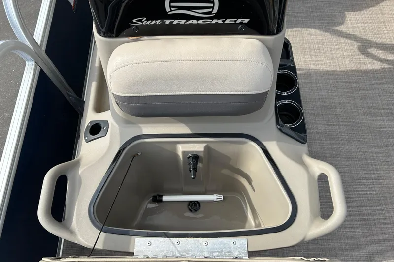 Slide: The Image of 2021 Sun Tracker Bass Buggy 16 XL boat interior with storage compartment and seating. - 13