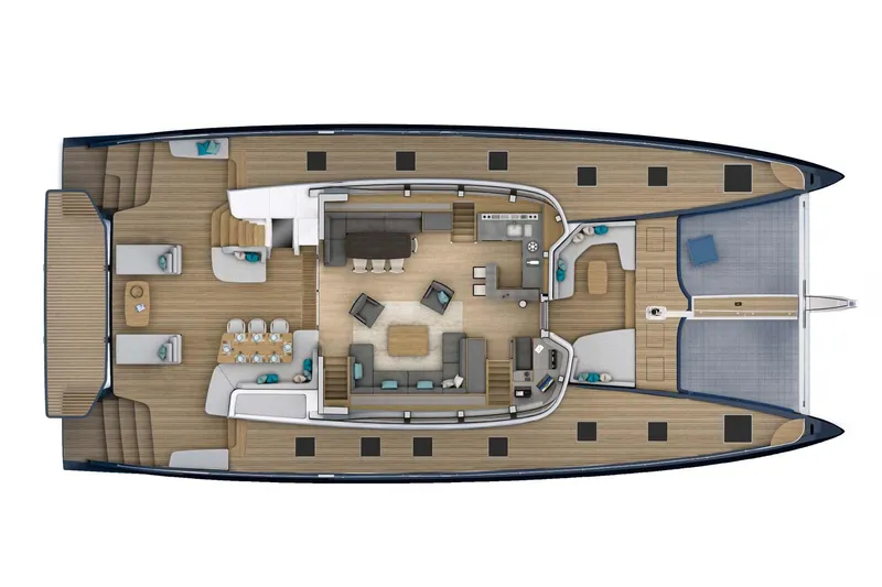 Slide: The Image of Manufacturer Provided Image: Top view of 2026 Lagoon Eighty 2 yacht layout, featuring spacious deck and luxurious interiors. - 9