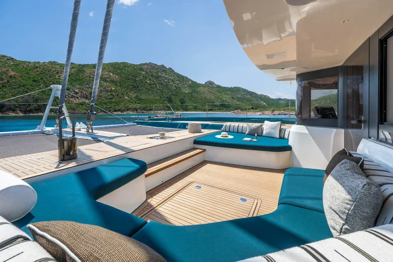 Slide: The Image of Manufacturer Provided Image: Luxurious Lagoon Eighty 2 yacht deck with plush seating, scenic ocean view, 2026 model. - 6