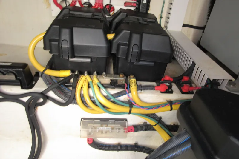 Slide: The Image of Electrical system of a 2020 Back Cove 34O boat with battery connections. - 52