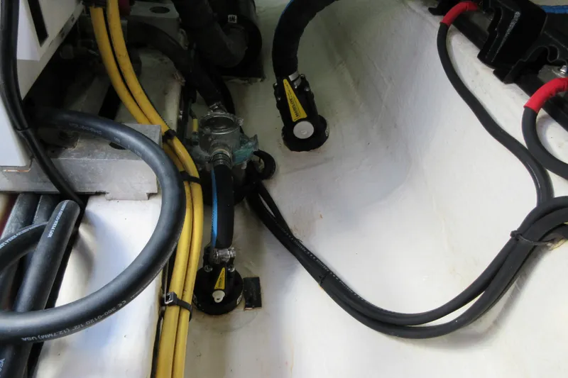 Slide: The Image of Engine compartment of 2020 Back Cove 34O with cables and connectors. - 65
