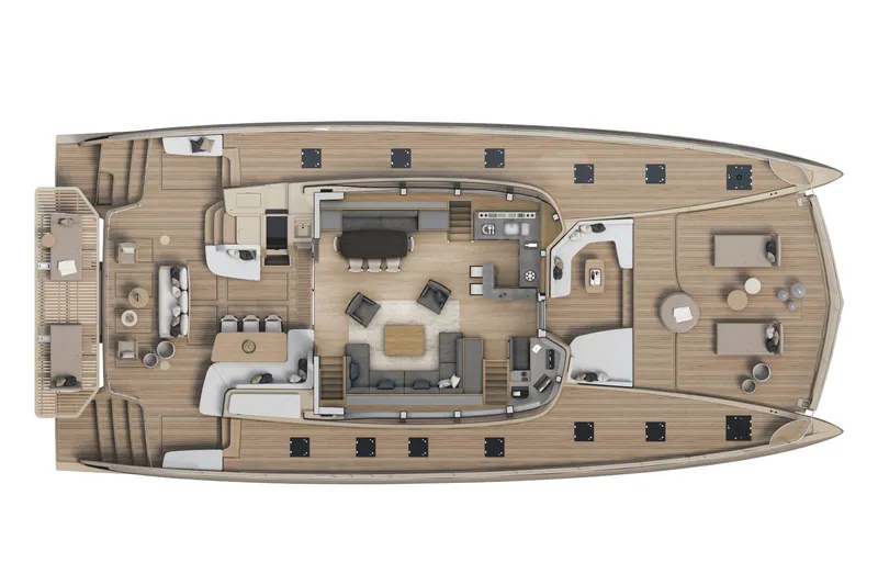 Slide: The Image of Manufacturer Provided Image: Top view of 2026 Lagoon EIGHTY 3 yacht layout, featuring spacious deck and luxurious interiors. - 10
