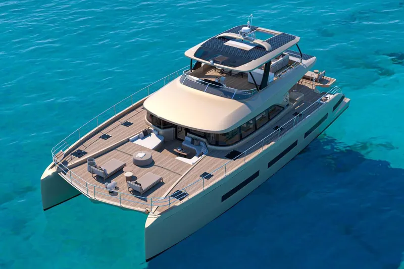 Slide: The Image of Manufacturer Provided Image: Luxurious 2026 Lagoon EIGHTY 3 yacht cruising on clear blue waters. - 2