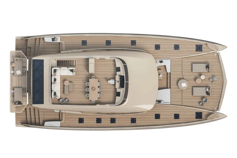 Slide: The Image of Manufacturer Provided Image: Top view of 2026 Lagoon EIGHTY 3 yacht with spacious deck layout. - 9