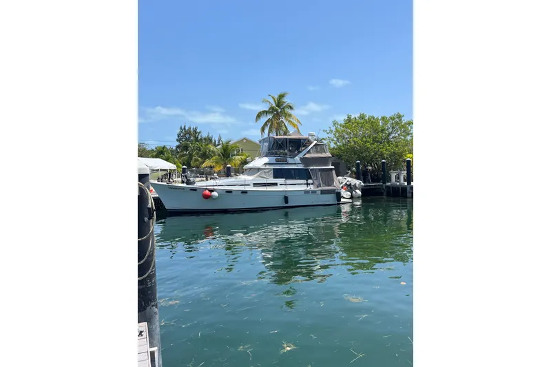Slide: The Image of Cockpit of 1991 Bayliner 3888 Motoryacht with navigation equipment and controls. - 8