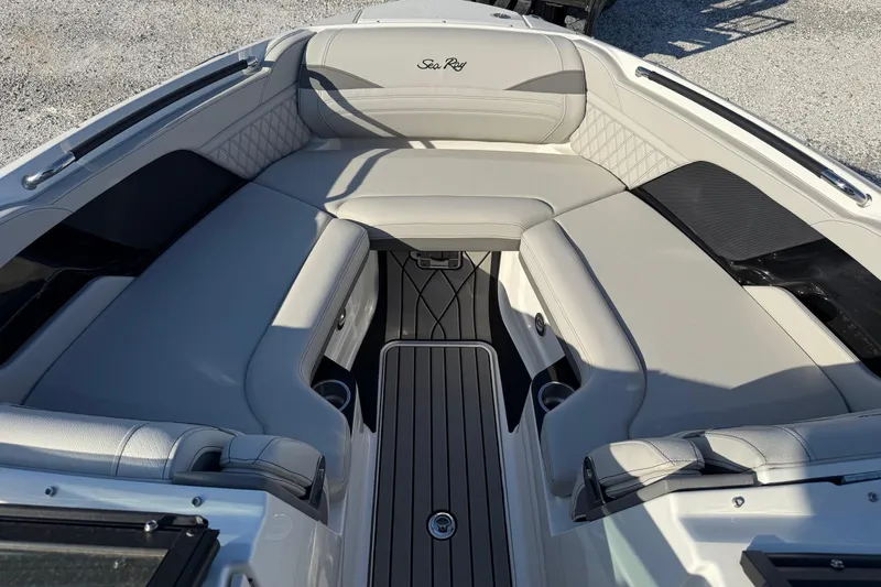 Slide: The Image of 2026 Sea Ray SLX 280 boat interior with luxurious seating and sleek design. - 16