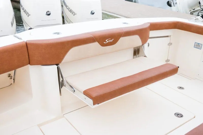 Slide: The Image of Manufacturer Provided Image: 2021 Scout 355 LXF boat with foldable rear bench seat. - 106