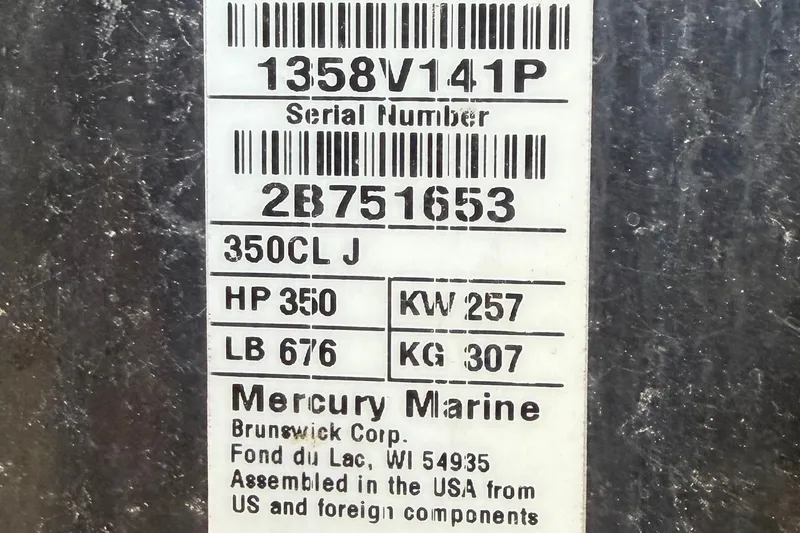 Slide: The Image of Label on Mercury Marine engine, 350 HP, for 2021 Scout 355 LXF boat. - 84