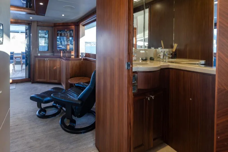 Slide: The Image of Luxurious interior of 2014 Ocean Alexander 85 Cockpit Motoryacht with elegant wood finishes. - 34