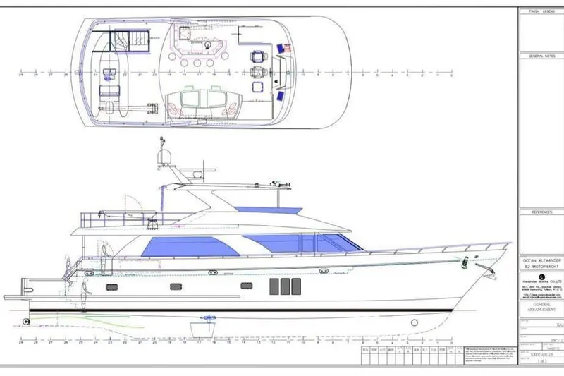 Slide: The Image of Blueprint of 2014 Ocean Alexander 82 Cock Pit Motor Yacht, showcasing detailed design layout. - 69