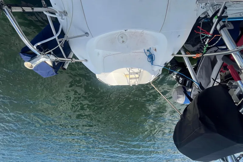 Slide: The Image of Aerial view of 2000 Fountaine Pajot Belize 43 catamaran on water. - 19