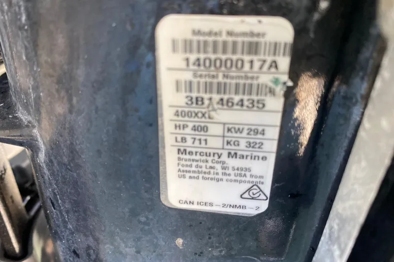 Slide: The Image of Label on Mercury Marine engine, model 400XXL, 400 HP, for 2004 Deep Impact 36 DI. - 28