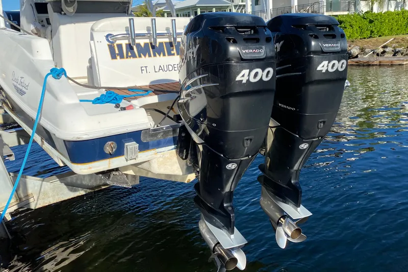 Slide: The Image of 2004 Deep Impact 36 DI boat with twin Mercury Verado 400 engines, docked in Ft. Lauderdale. - 32