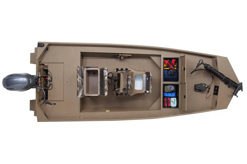 Slide: The Image of 2026 G3 Gator Tough 18 CCT boat with camo seat and Yamaha 90 engine. - 6
