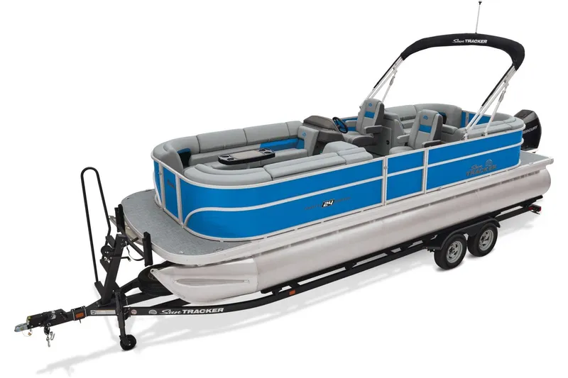 Slide: The Image of 2026 Sun Tracker Party Barge 24 XP3 interior with spacious seating and modern design. - 2