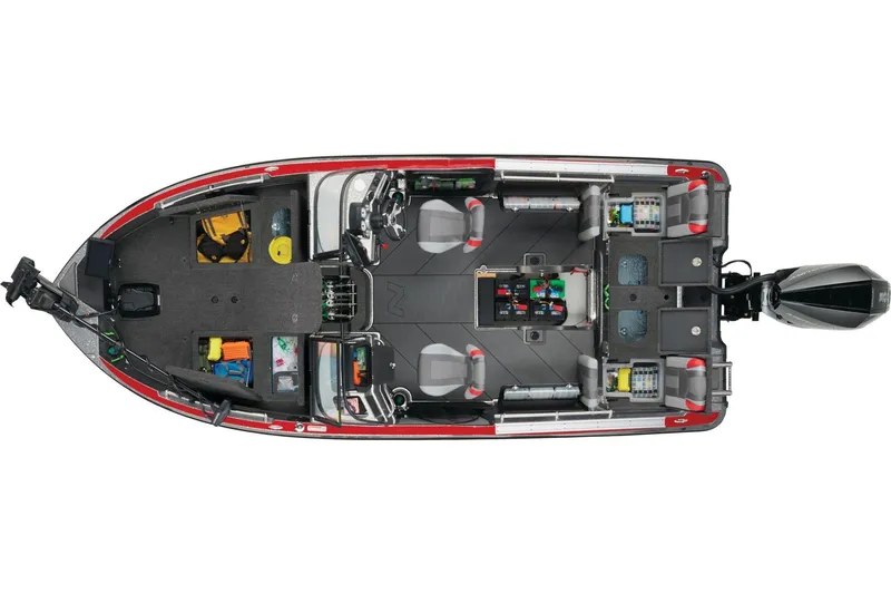 Slide: The Image of Interior of 2026 Nitro ZV20 Sport Pro boat with four black and red seats. - 5