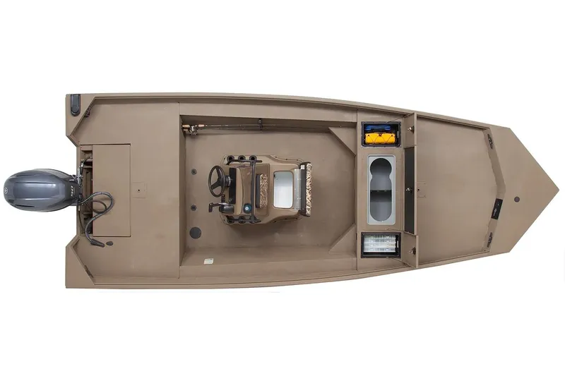 Slide: The Image of Manufacturer Provided Image: 2026 G3 Gator Tough 18 CC boat, top view, showcasing layout and storage compartments. - 2