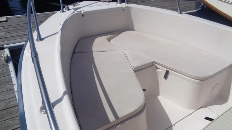 Slide: The Image of 2001 Grady-White Escape 209 boat with cushioned seating at dock. - 12