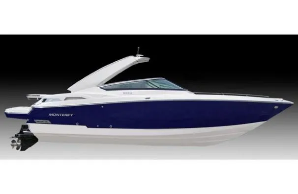 Slide: The Image of 2015 Monterey 328SS Super Sport boat interior with sleek seating and modern design. - 8