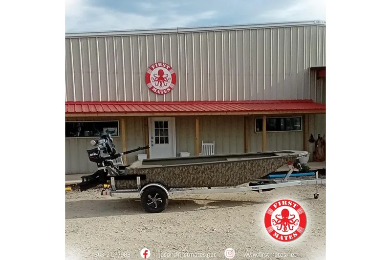 The Image of 2026 Thor 1754 Swamp Hammer boat on trailer outside First Mates building. - 1