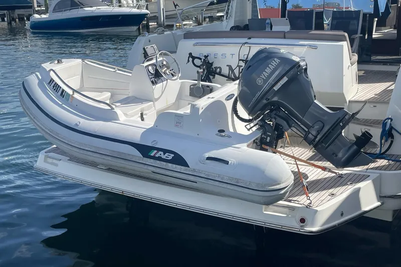 Slide: The Image of A 2017 Prestige 500S yacht with an AB inflatable boat and Yamaha outboard motor. - 33