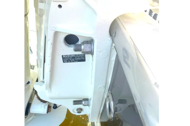 Slide: The Image of Close-up of 2019 Cape Horn 27XS boat engine mount detail. - 24