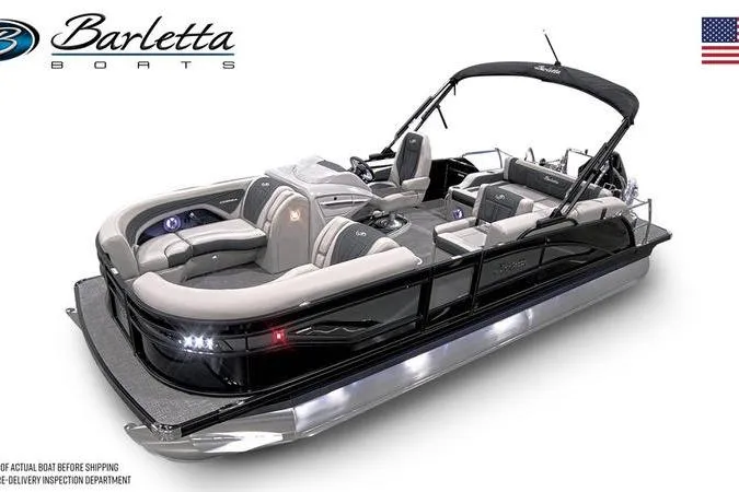 The Image of Barletta Corsa 23U 2026 pontoon boat with sleek design and luxurious seating. - 0