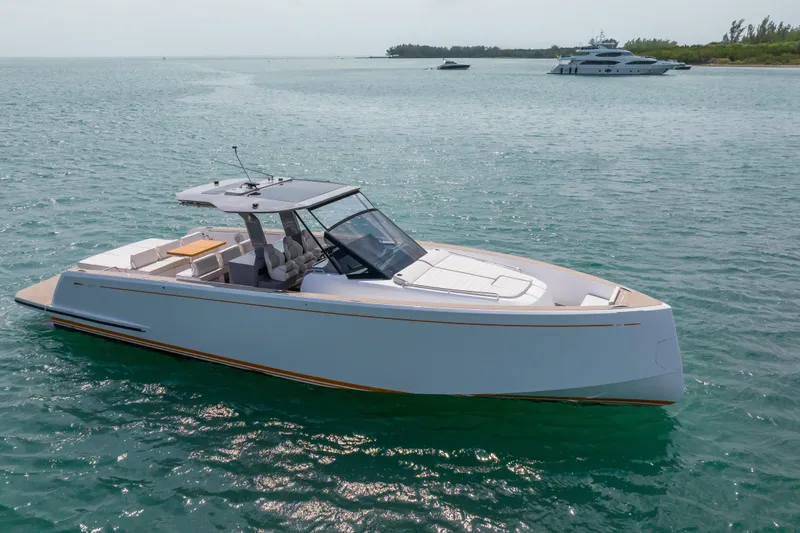 The Image of 2024 Pardo Yachts P43 cruising on open water, showcasing sleek design and luxury. - 0