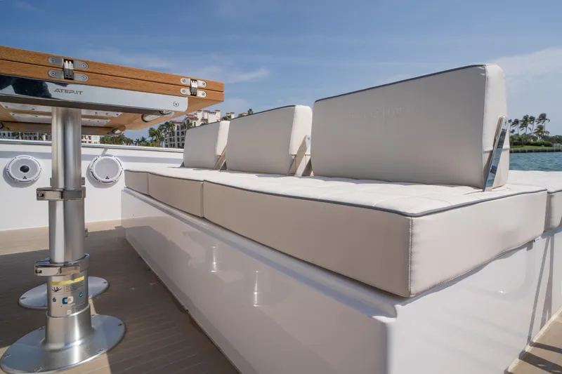 Slide: The Image of 2024 Pardo Yachts P43 cruising on open water, showcasing sleek design and luxury features. - 12