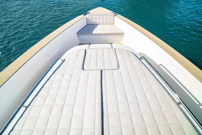 Slide: The Image of 2024 Pardo Yachts P43 cockpit with modern helm, sink, and sleek design. - 48