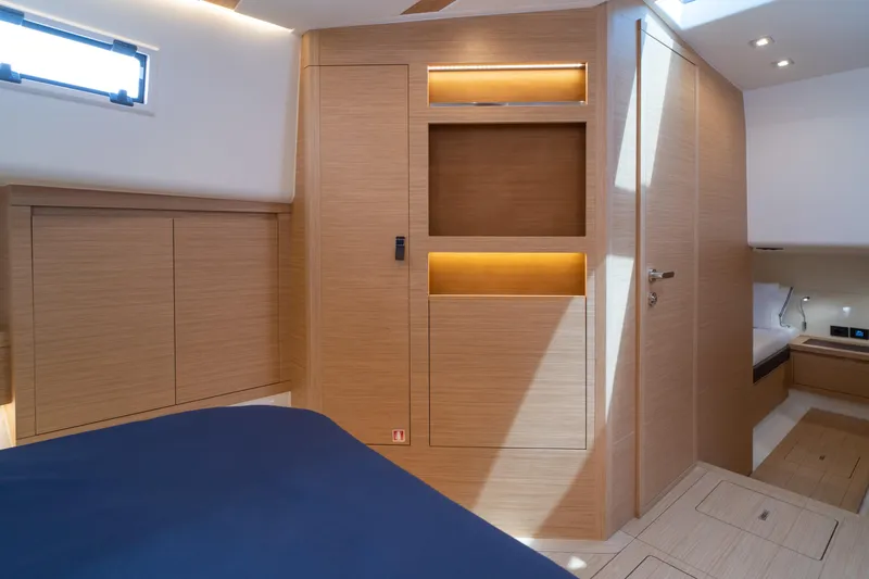 Slide: The Image of 2024 Pardo Yachts P43 deck with speakers and ocean view. - 36