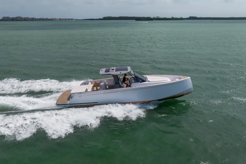 Slide: The Image of 2024 Pardo Yachts P43 luxury yacht with sleek design on blue water. - 4