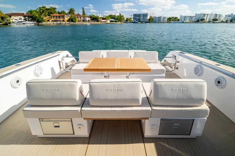 Slide: The Image of 2024 Pardo Yachts P43 cup holders and railing detail on deck. - 41