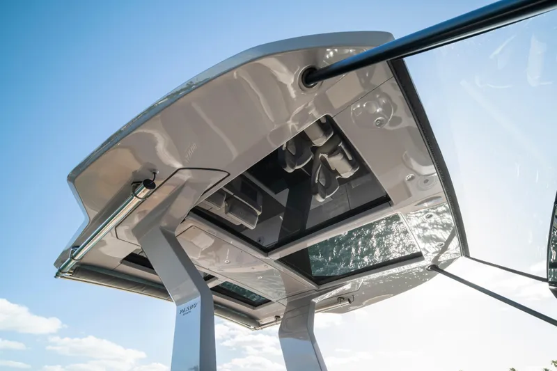 Slide: The Image of Control panel of 2024 Pardo Yachts P43 with Volvo Penta throttle and joystick. - 42