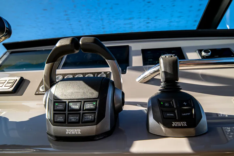 Slide: The Image of 2024 Pardo Yachts P43 helm with advanced navigation and control displays. - 44