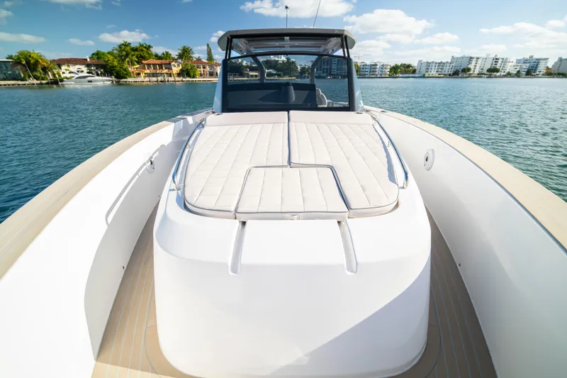 Slide: The Image of 2024 Pardo Yachts P43 interior with modern kitchen sink and cockpit view. - 47